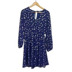 COLLECTIVE‎ CONCEPTS Navy Blue Silver Polka Dot Long Sleeve Dress M